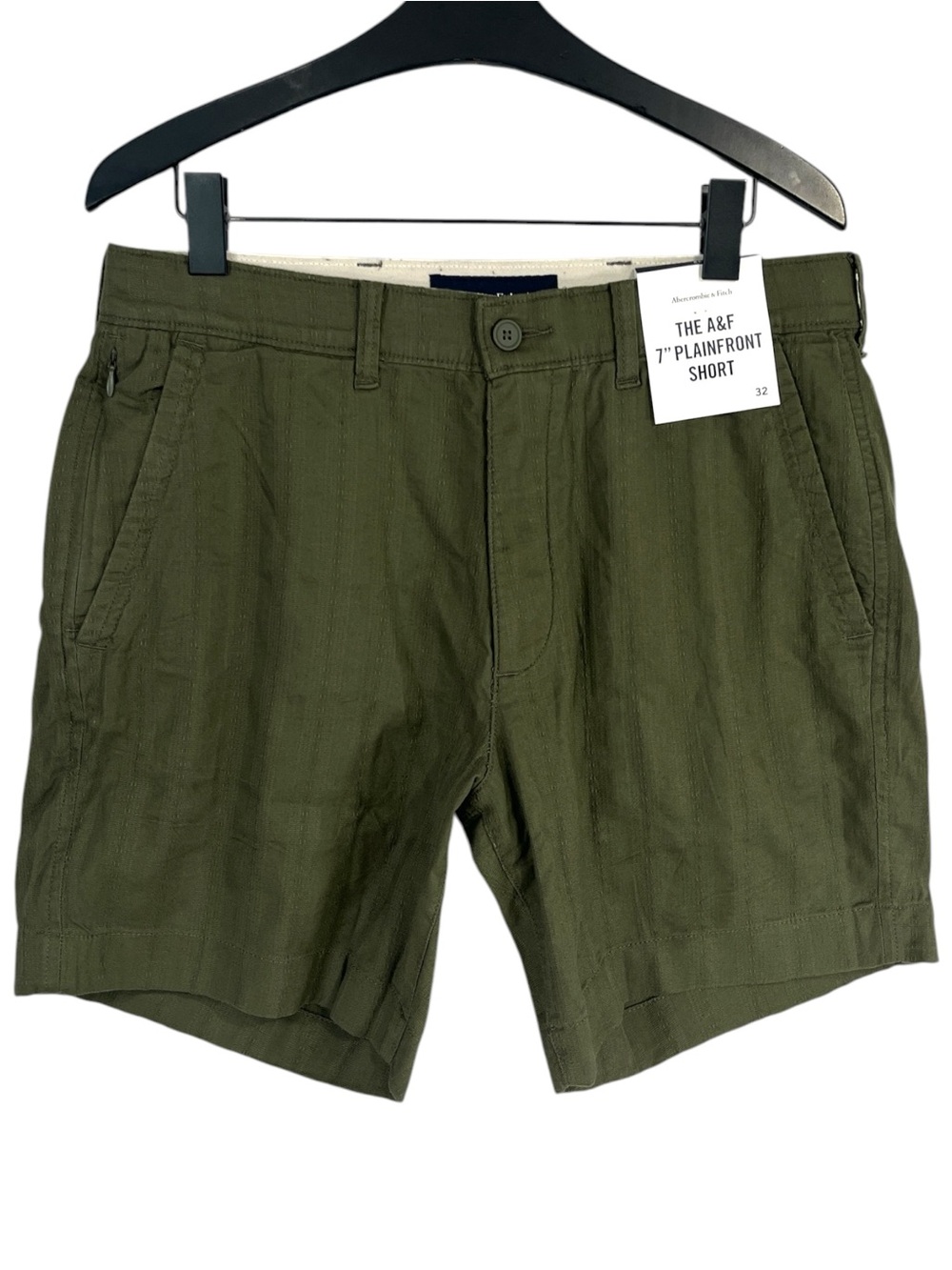 NWT Abercrombie & Fitch 7” Plainfront Short Linen Blend Mens 32 in Green Stripe